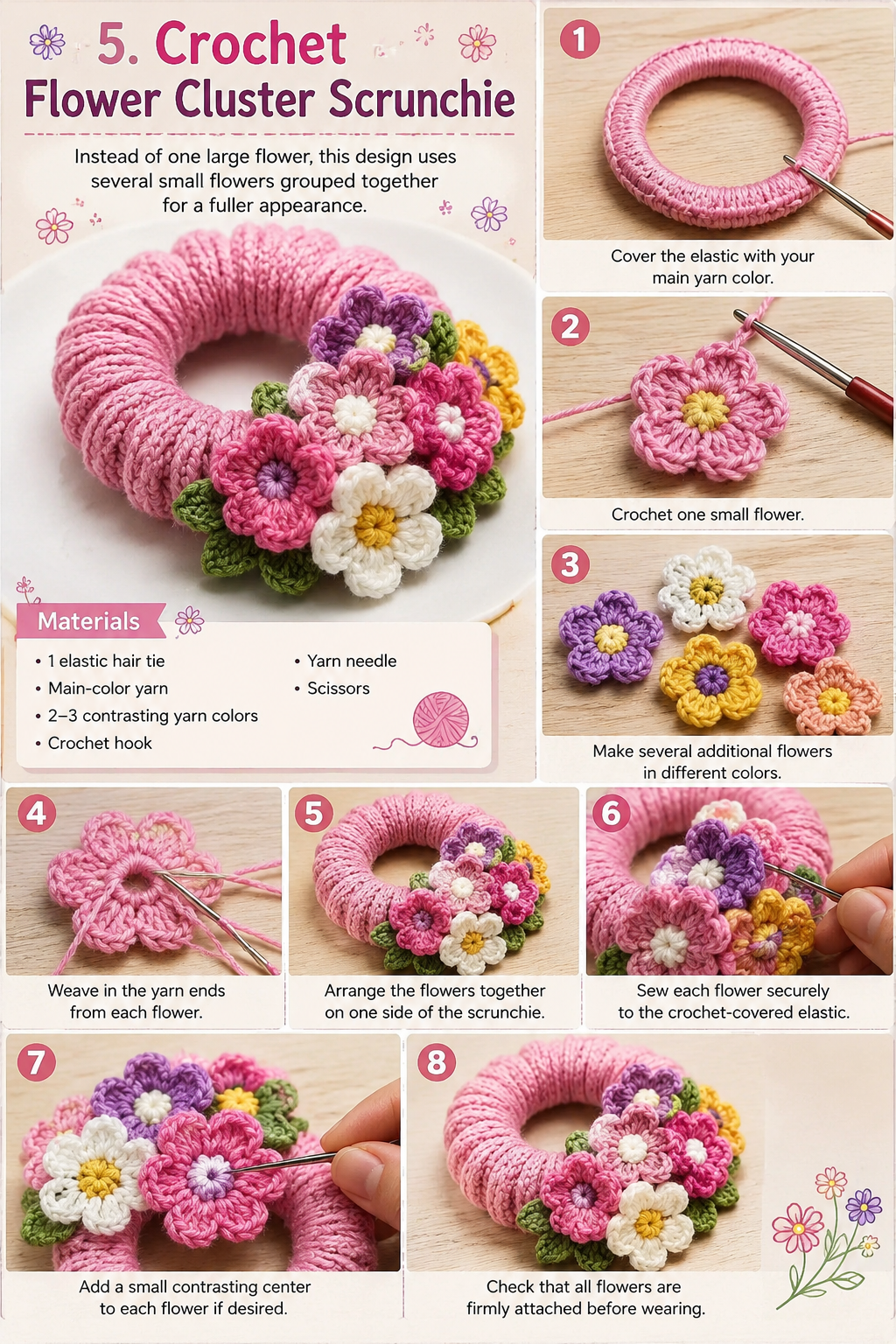 5. Crochet Flower Cluster Scrunchie