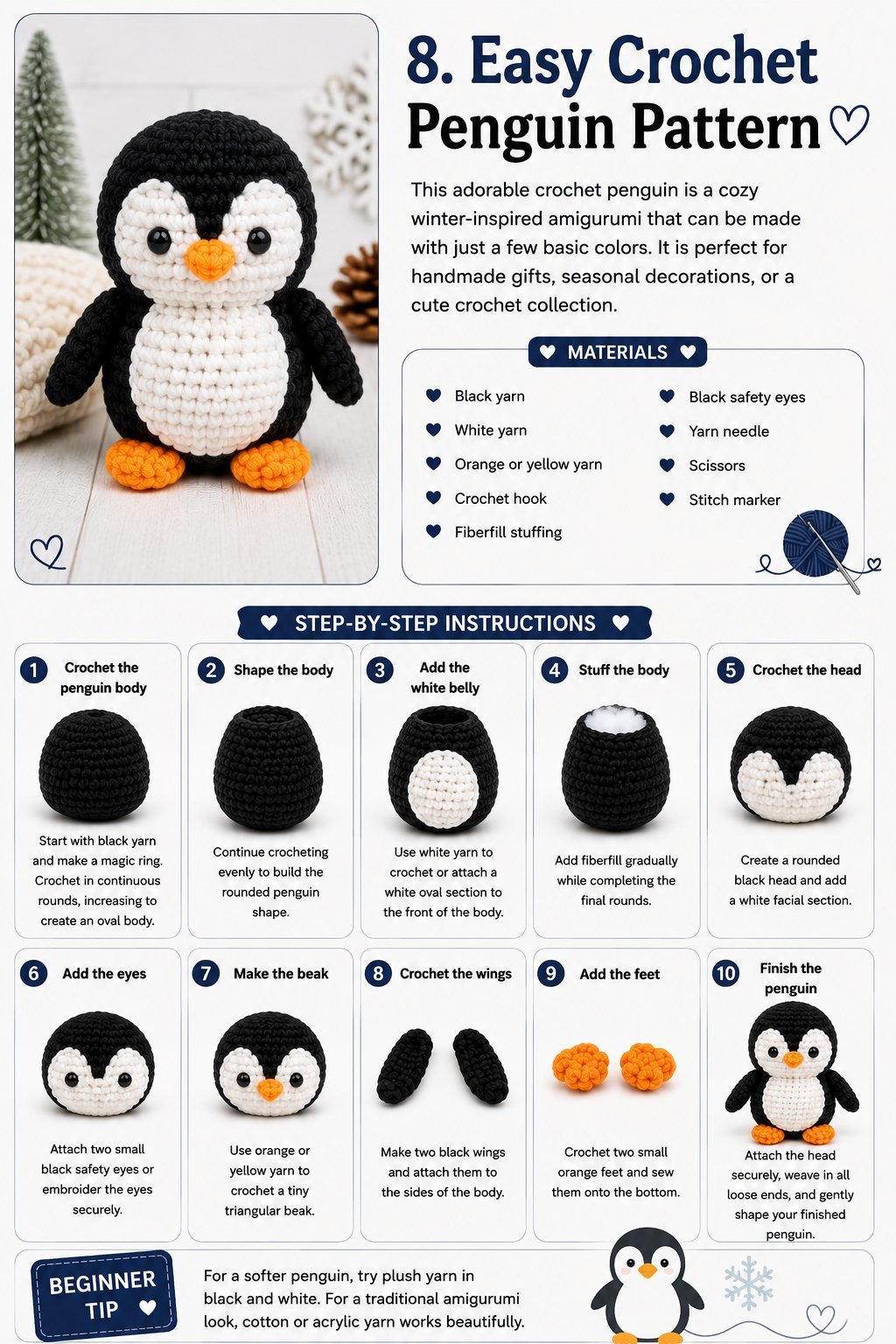 8. Easy Crochet Penguin Pattern