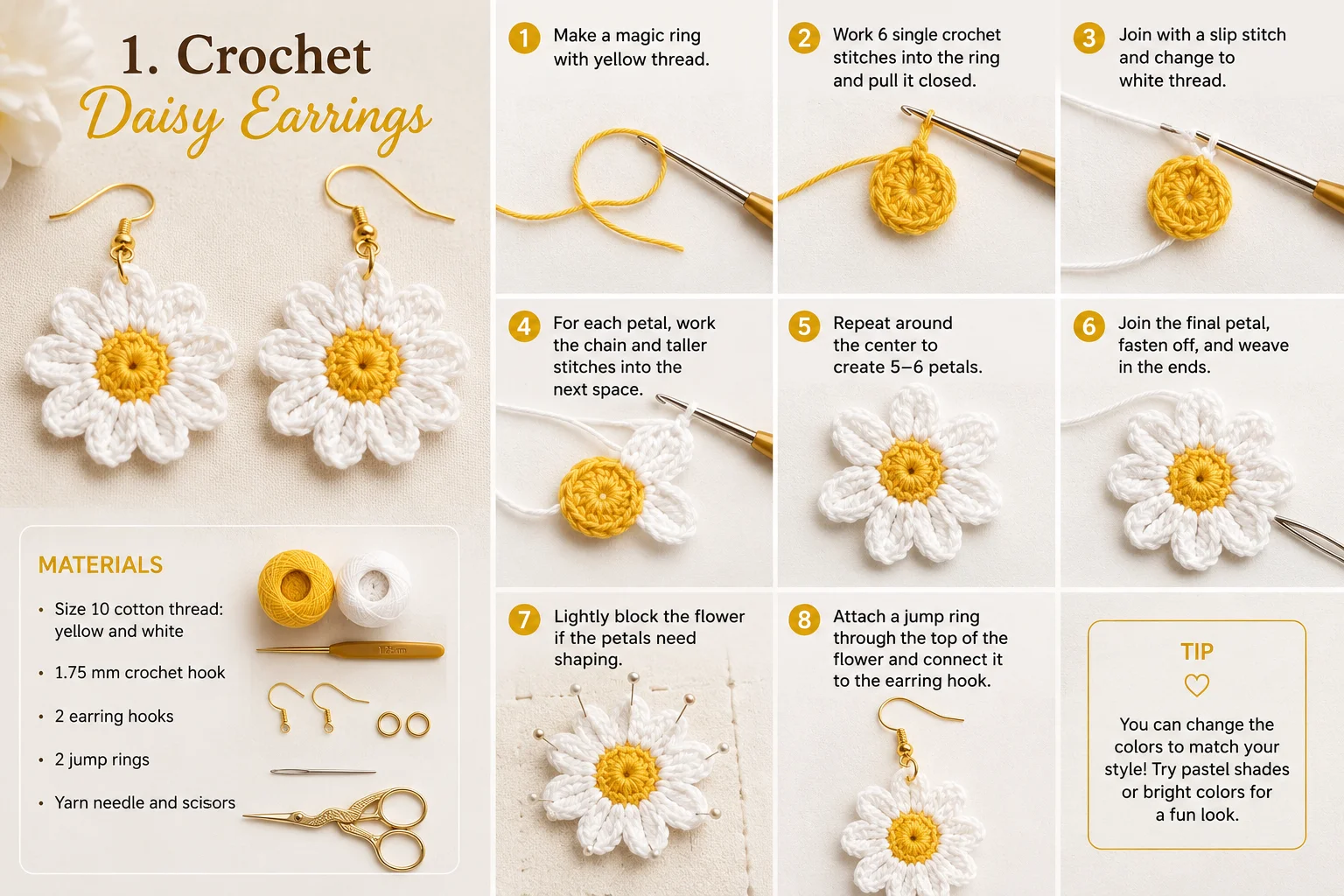 1. Crochet Daisy Earrings