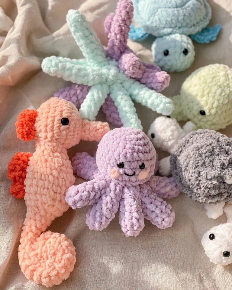 Cute sea creature amigurumi collection available for DIY projects and gifts.