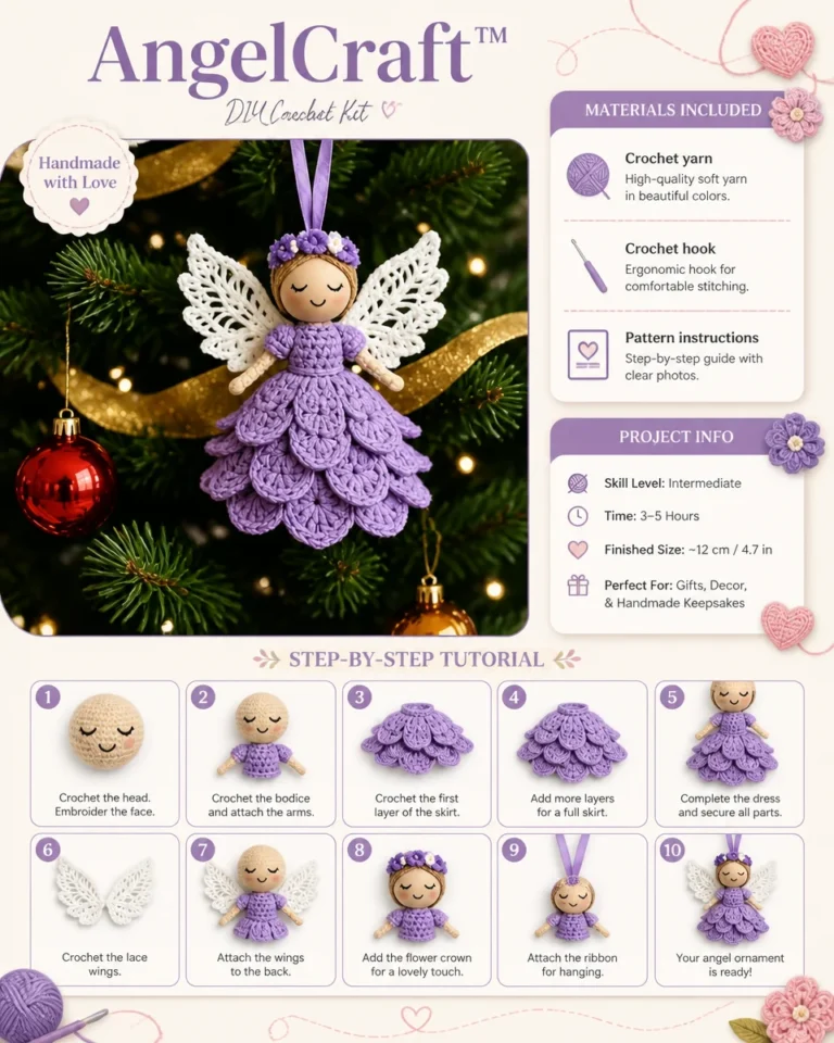 AngelCraft DIY Crochet Kit for beginners with yarn, hooks, and instructions.