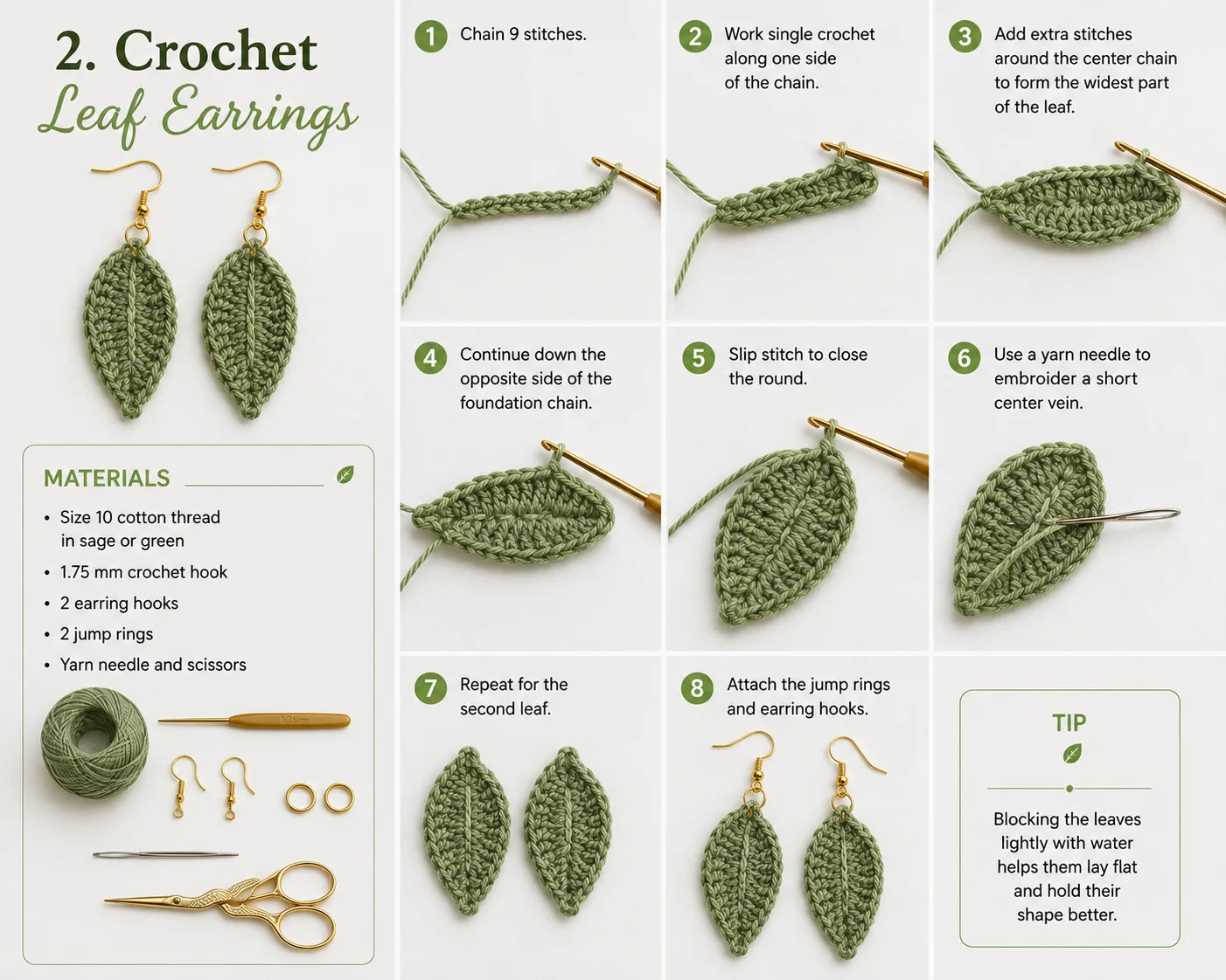 2. Crochet Leaf Earrings