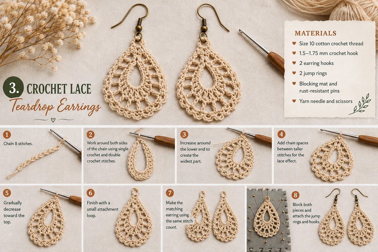 3. Crochet Lace Teardrop Earrings