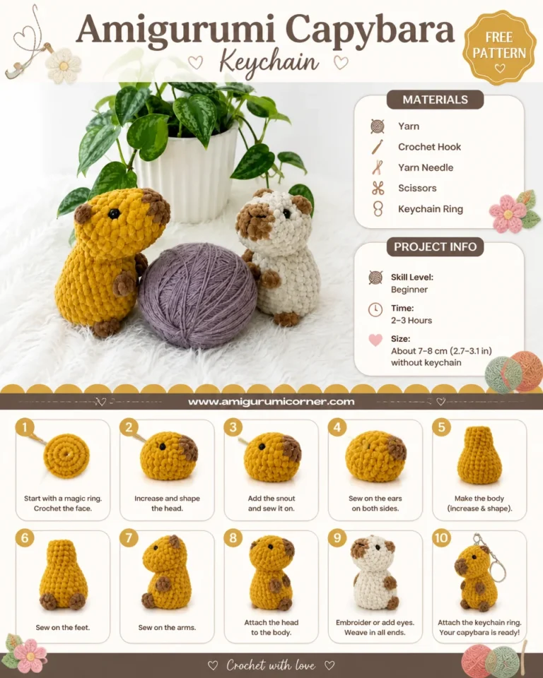 Handmade capybara amigurumi keychain animal charm