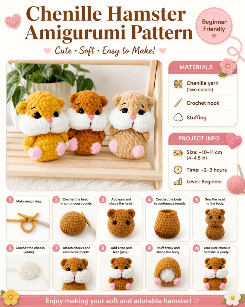 Chenille Hamster Amigurumi pattern for a cute handmade toy