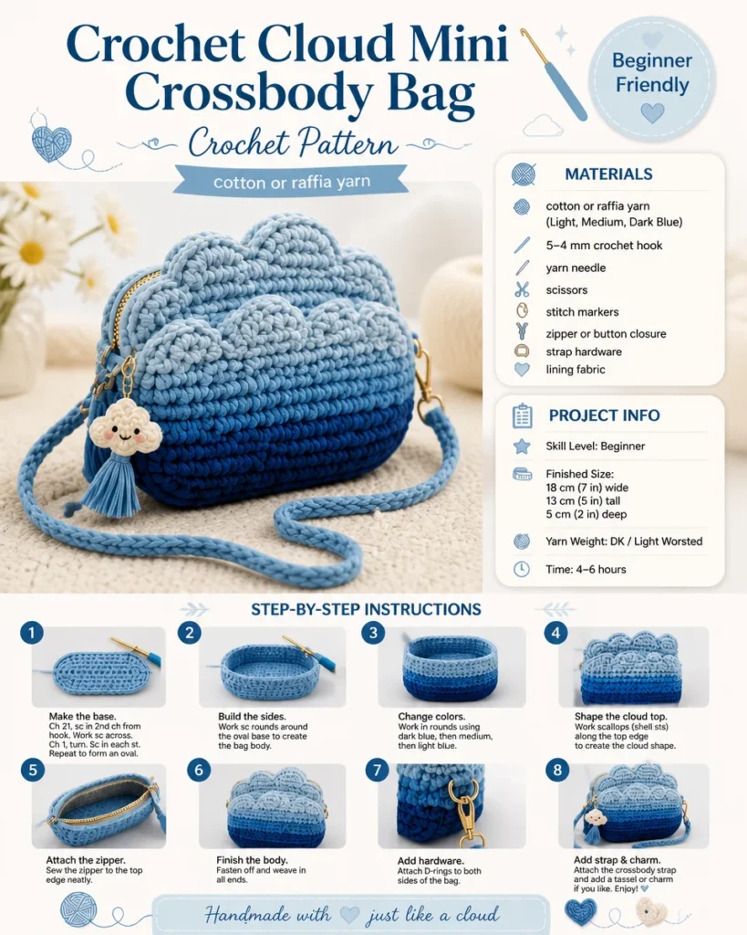 Cloud-Inspired Crochet Mini Crossbody Bag Tutorial with intricate details