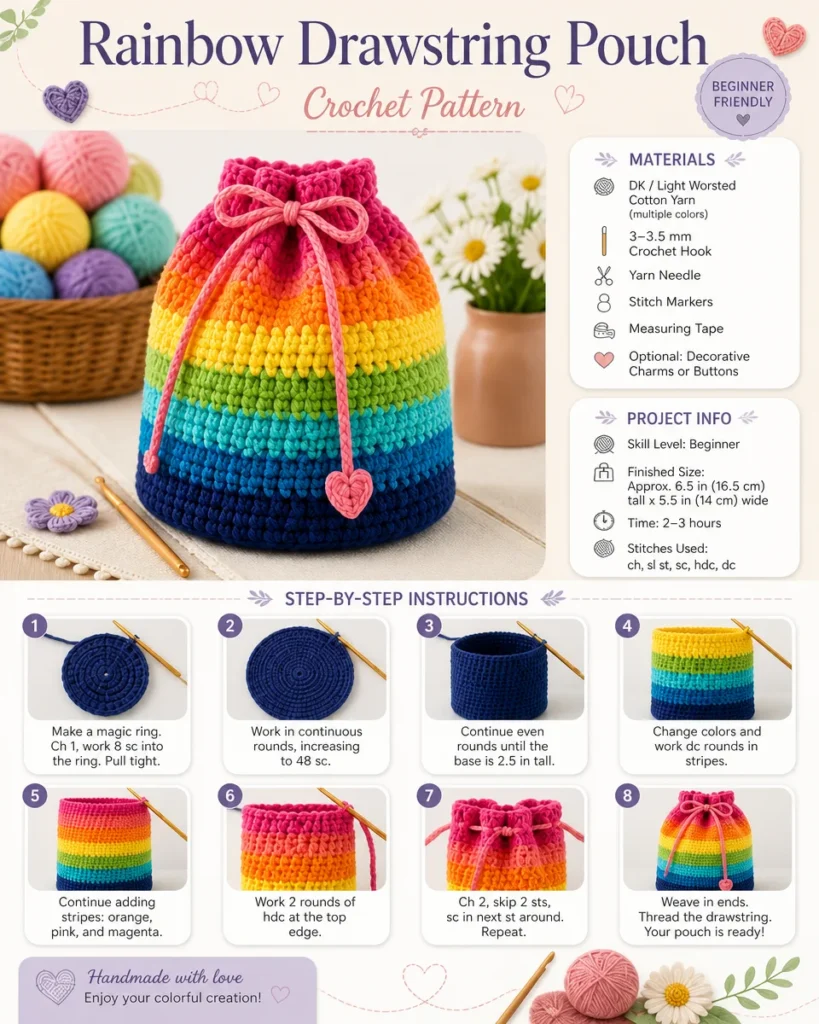 Colorful drawstring pouch for organizing small items