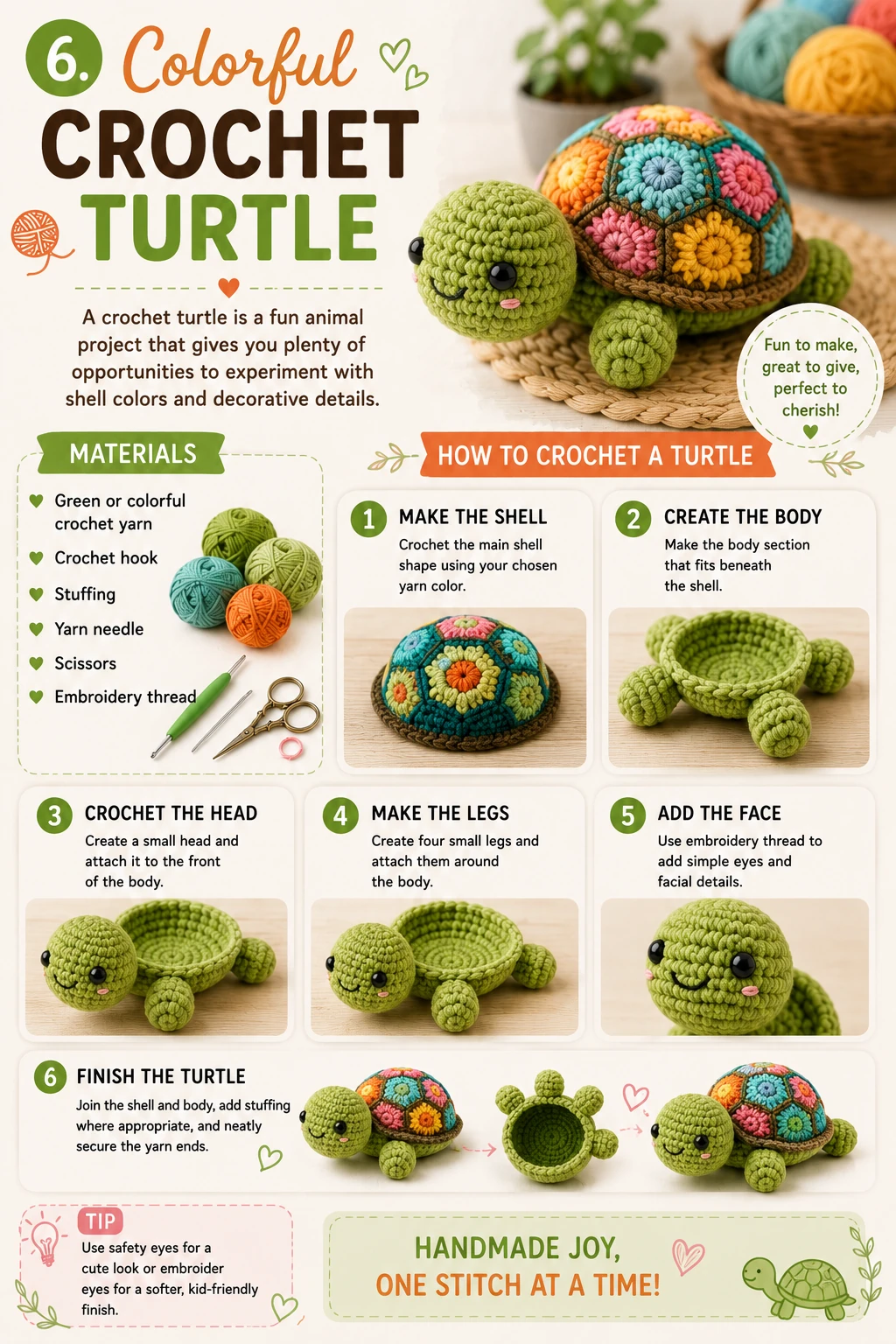 6. Colorful Crochet Turtle