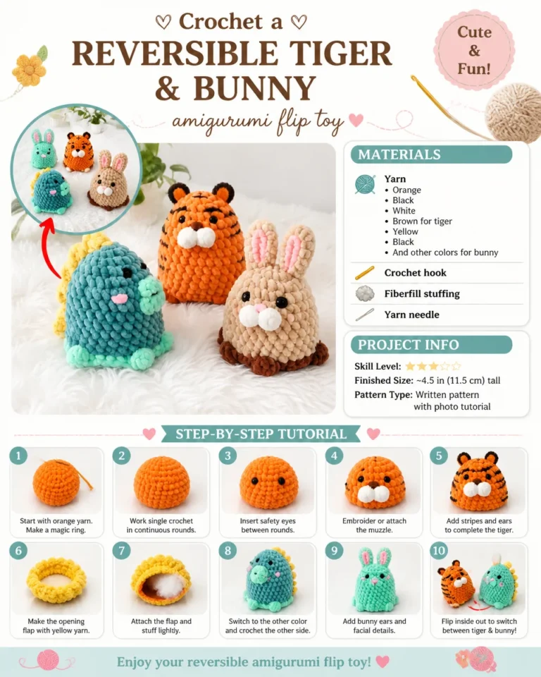 Reversible tiger and bunny amigurumi flip toy crochet tutorial