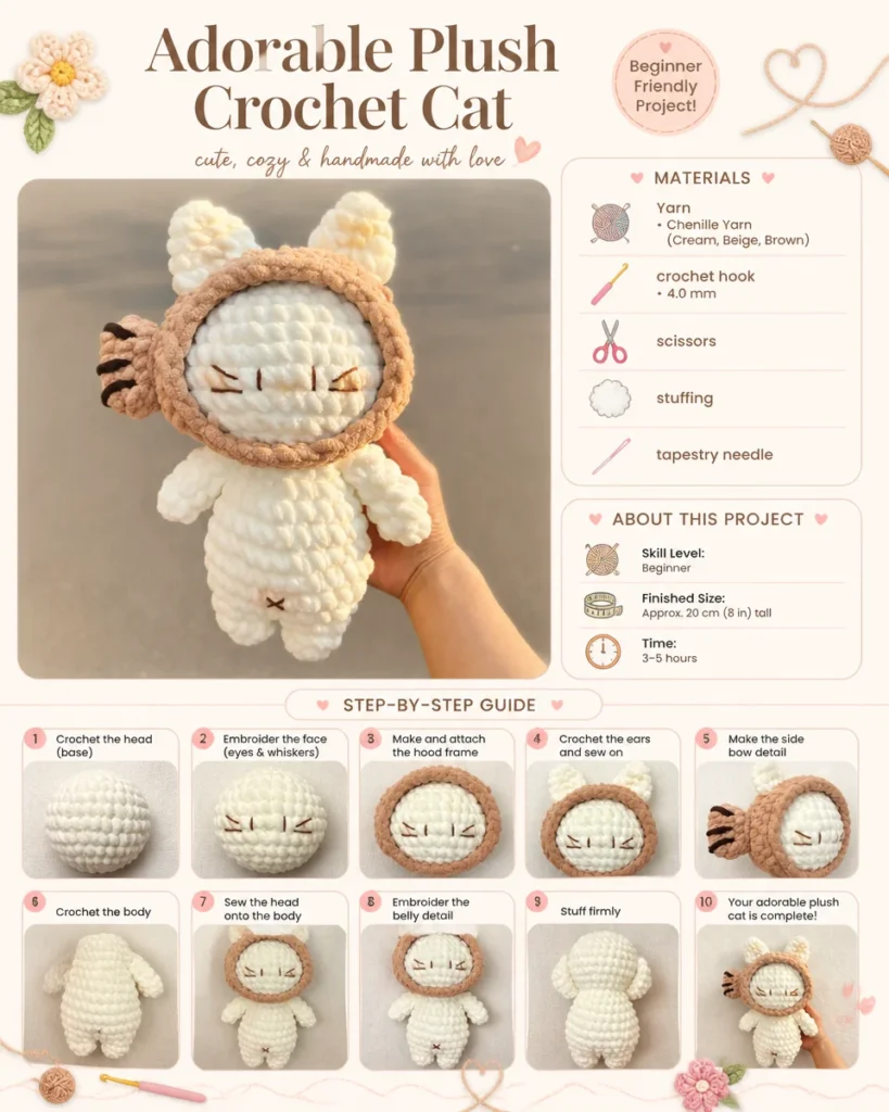 Crochet cat plush toy pattern for DIY crafting projects