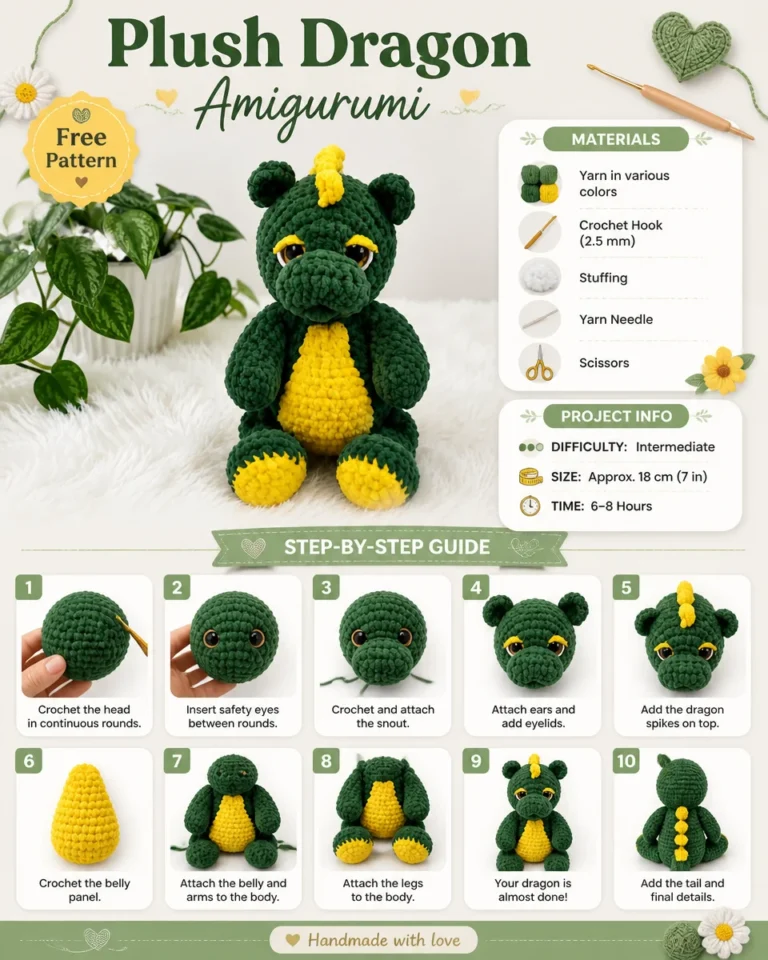 Crochet Dragon Amigurumi Pattern showcasing a colorful dragon creation