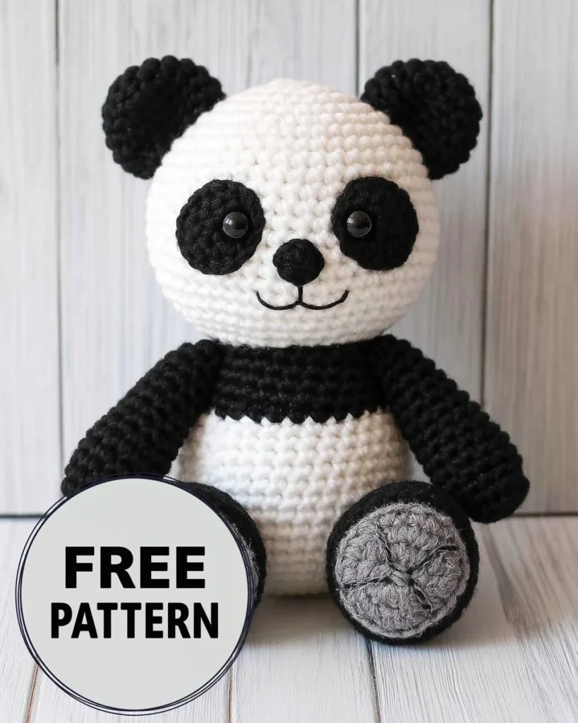 Crochet Panda amigurumi pattern for beginners showcased in vibrant yarn.
