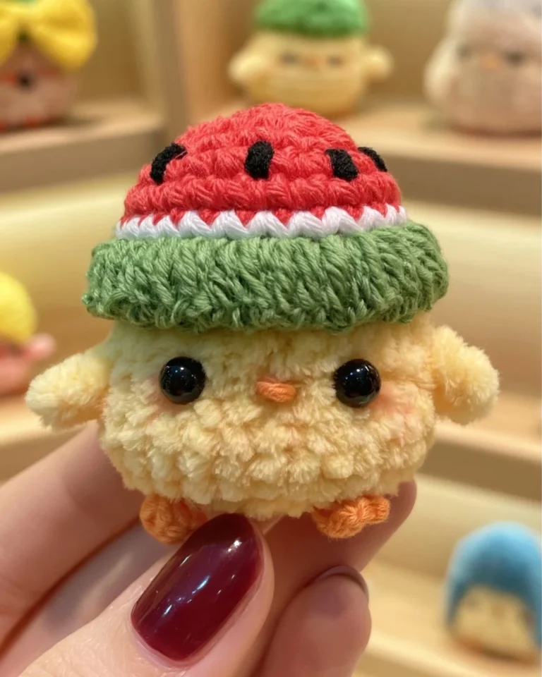 Crochet pattern for a watermelon-inspired duck decor