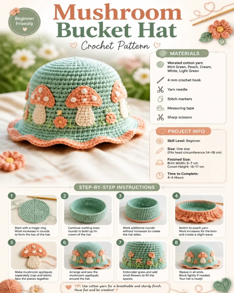 3. Mushroom Bucket Hat Crochet Pattern