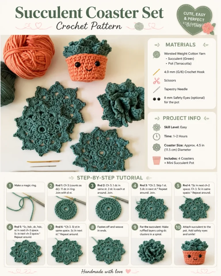 Crochet pattern for succulent coaster set design