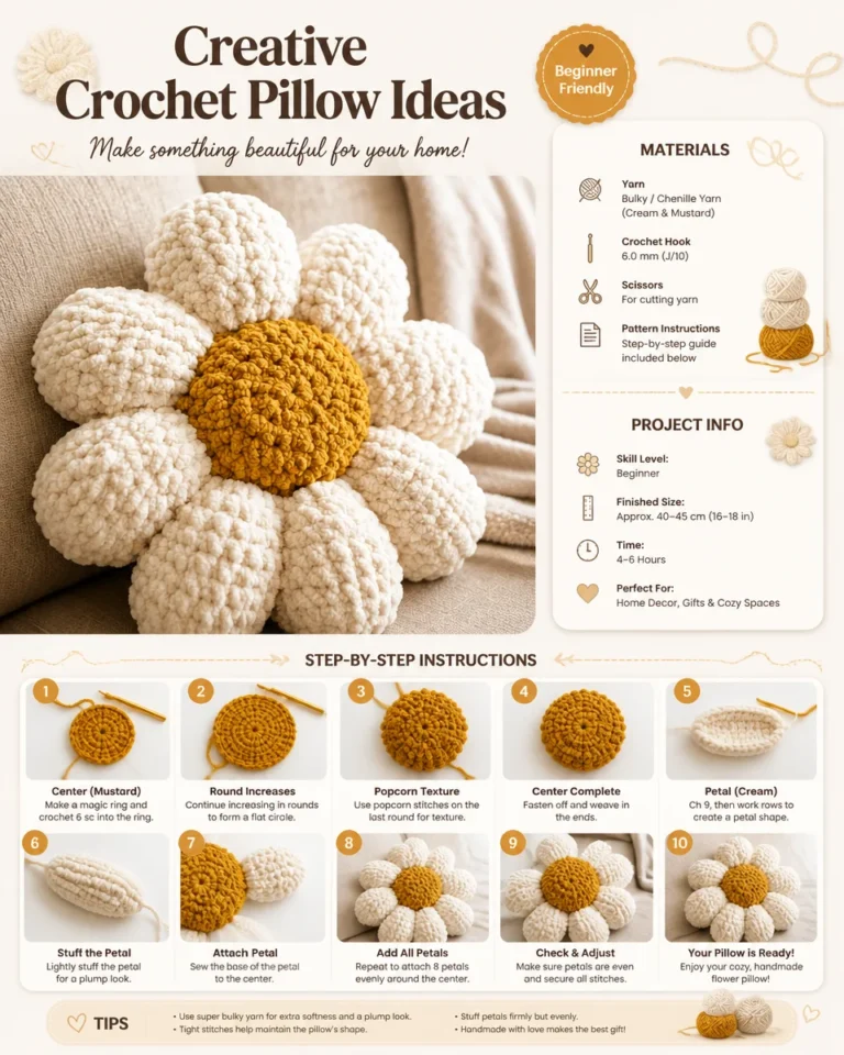 Colorful crochet pillows showcasing diverse patterns for home decor