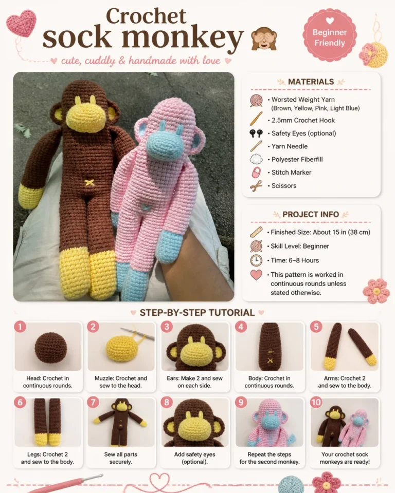 Adorable handmade crochet sock monkey toy
