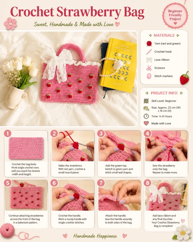 Crochet Strawberry Bag pattern for a stylish and fun accessory
