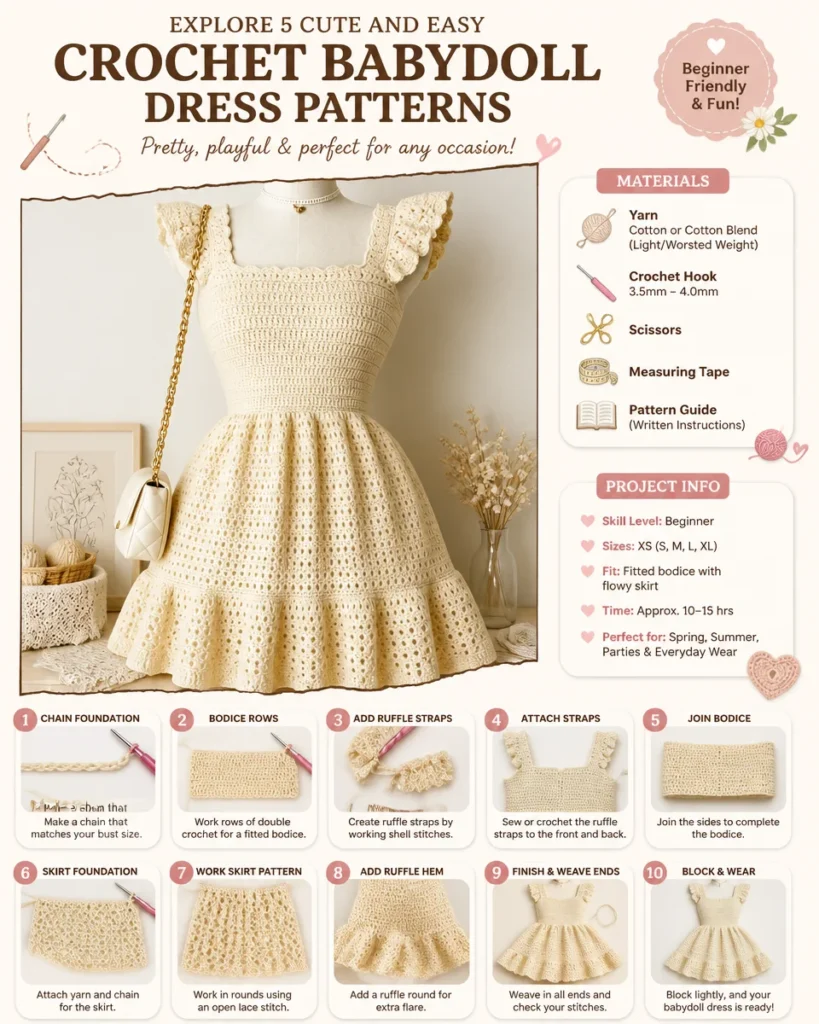 Crochet babydoll dress patterns for cute summer outfits