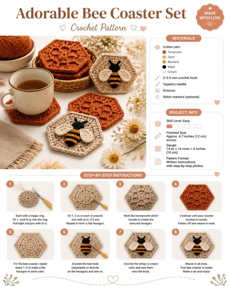 Cute bee coaster set featuring adorable bee designs for home and bar