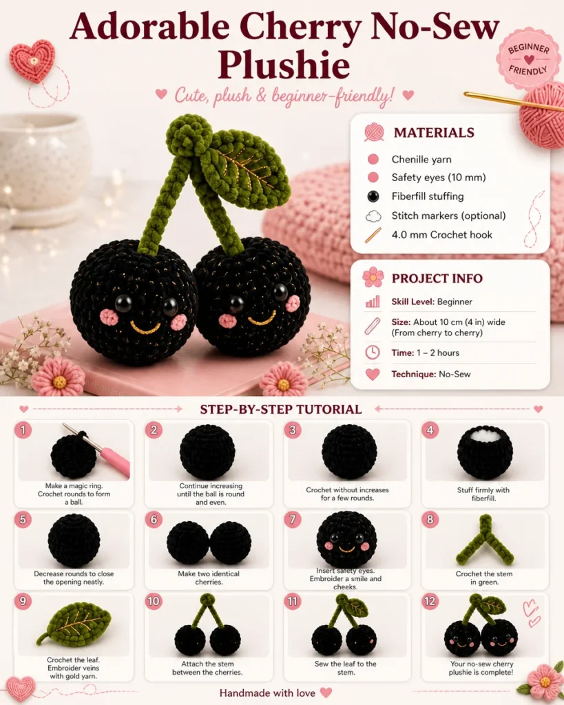 No-sew DIY cherry plushie craft tutorial for beginners