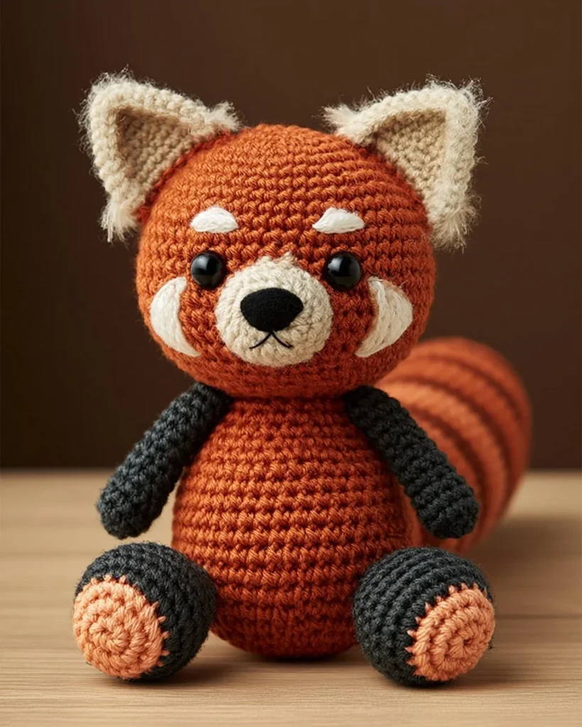 Crocheted red panda amigurumi pattern showcasing a cute design.