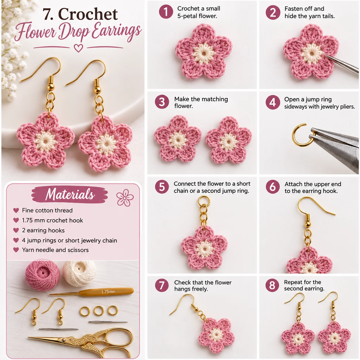 7. Crochet Flower Drop Earrings