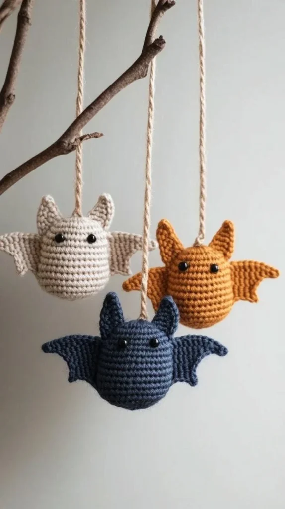Crochet Halloween bats for festive spooky home decor.