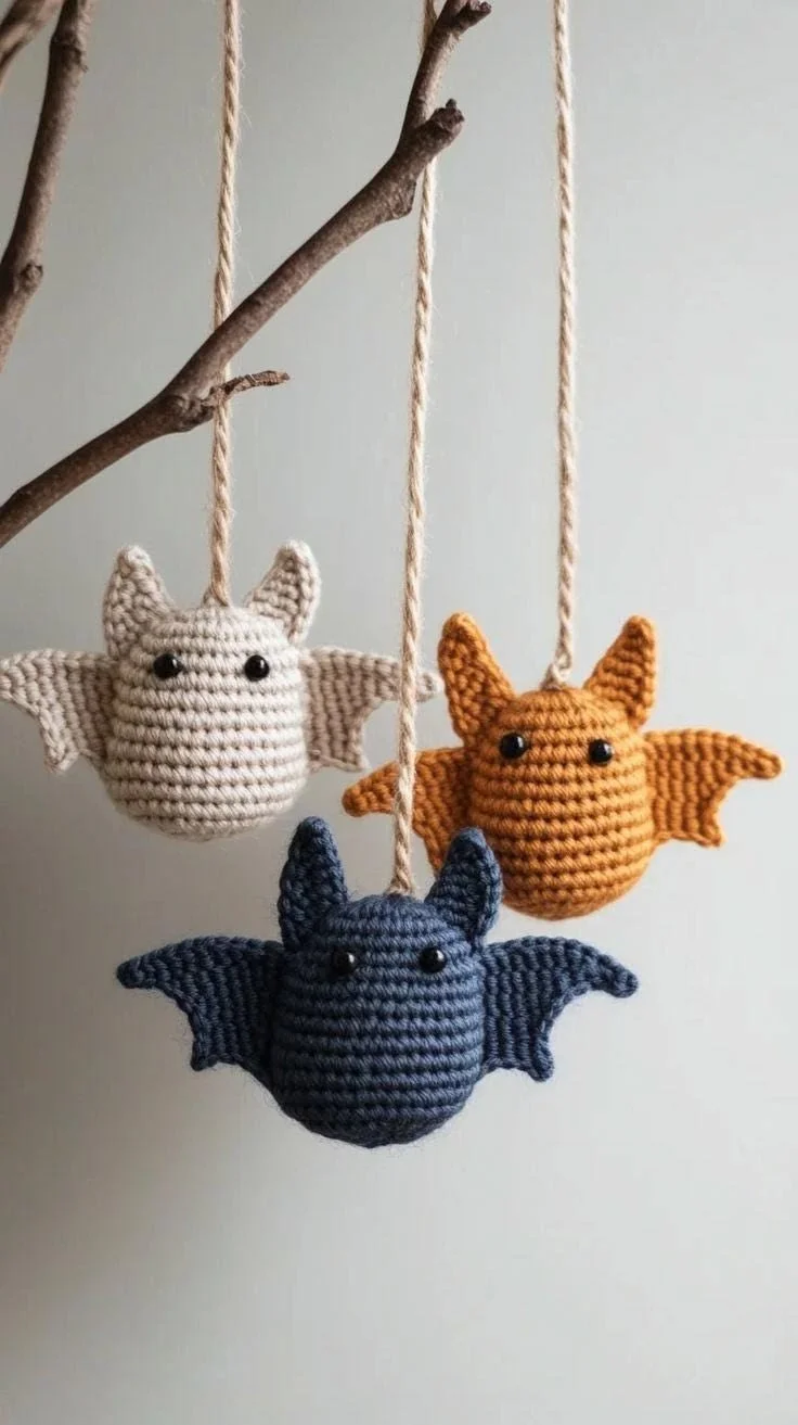 Crochet Halloween bats for festive spooky home decor.
