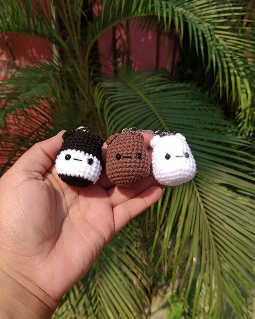 Colorful DIY crochet keychains showcased in a step-by-step tutorial