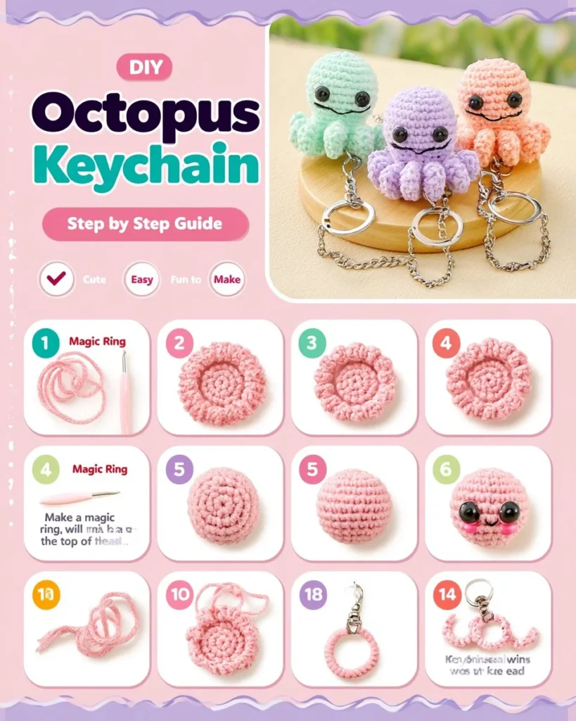 DIY crochet octopus keychain tutorial