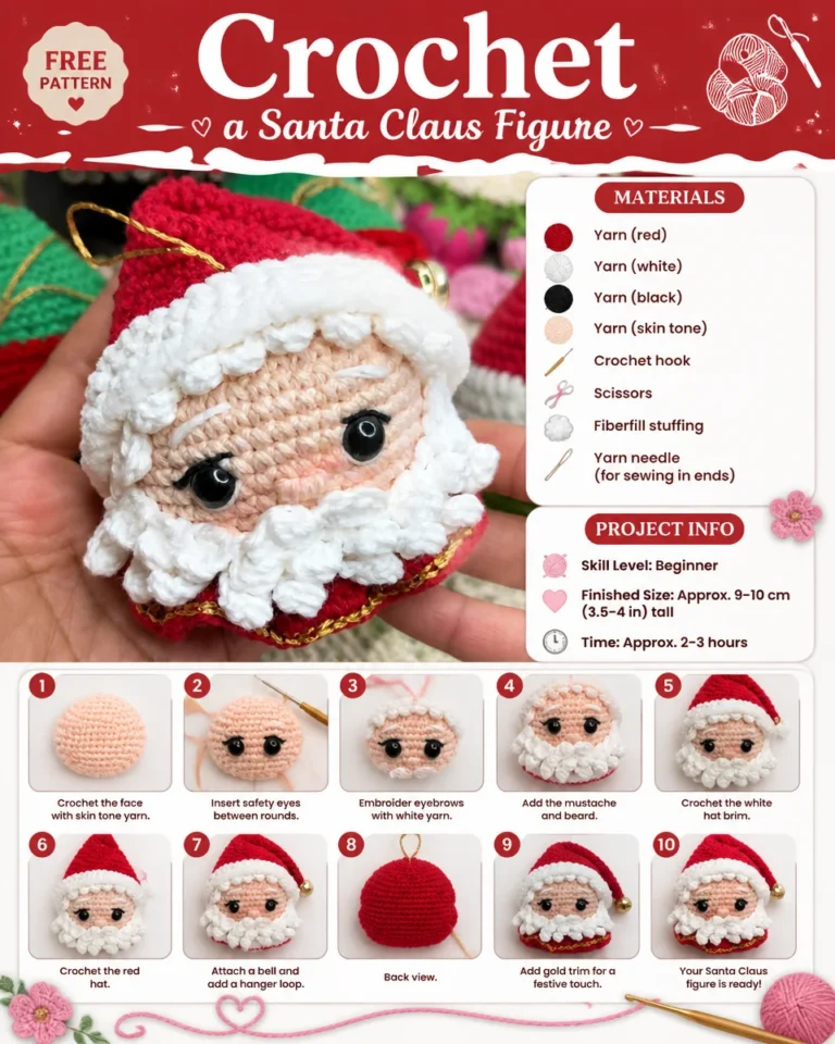 Handmade Crochet Santa Claus figurine tutorial for the holidays