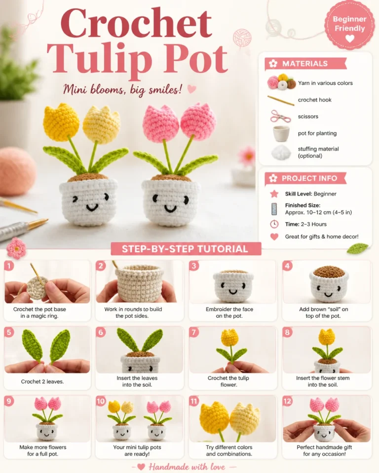 DIY crochet tulip pot pattern for unique floral decor