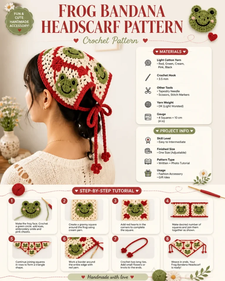 DIY frog bandana pattern for stylish headscarves