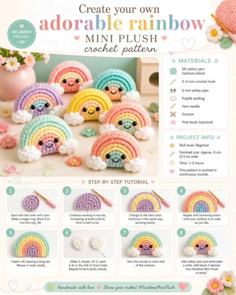 DIY Rainbow Mini Plush toy creation guide with colorful materials.