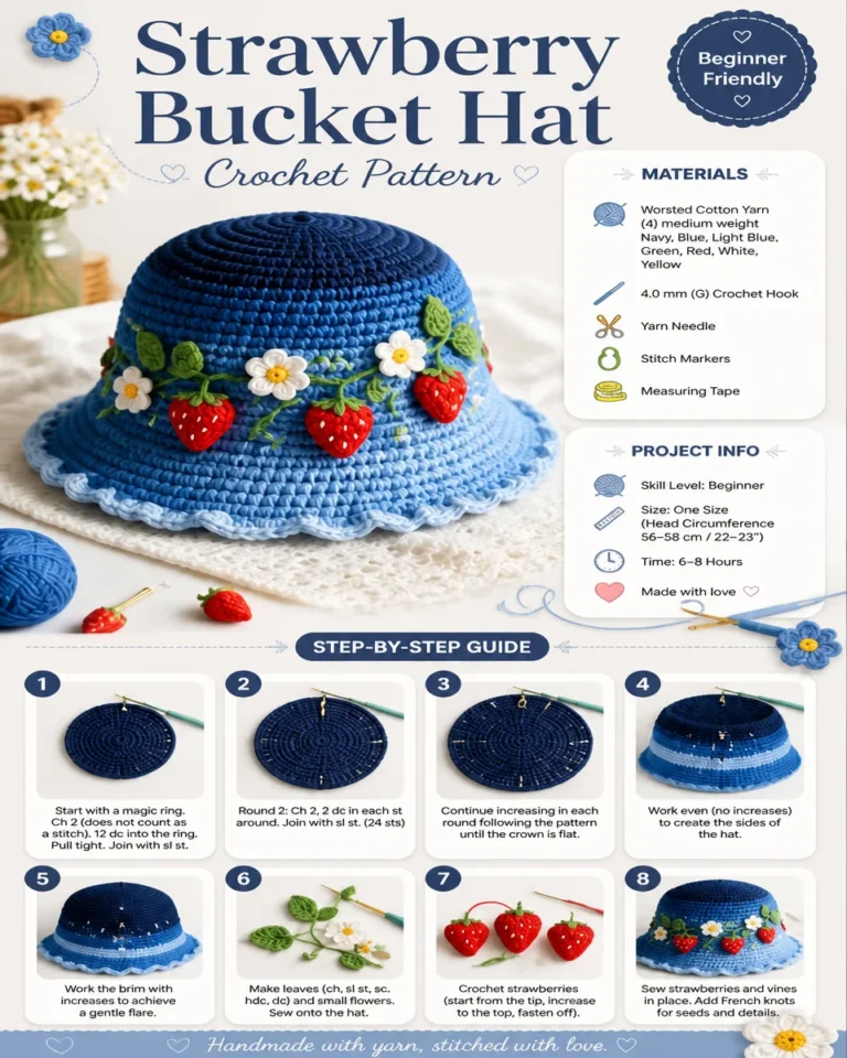 2. Strawberry Bucket Hat Crochet Pattern