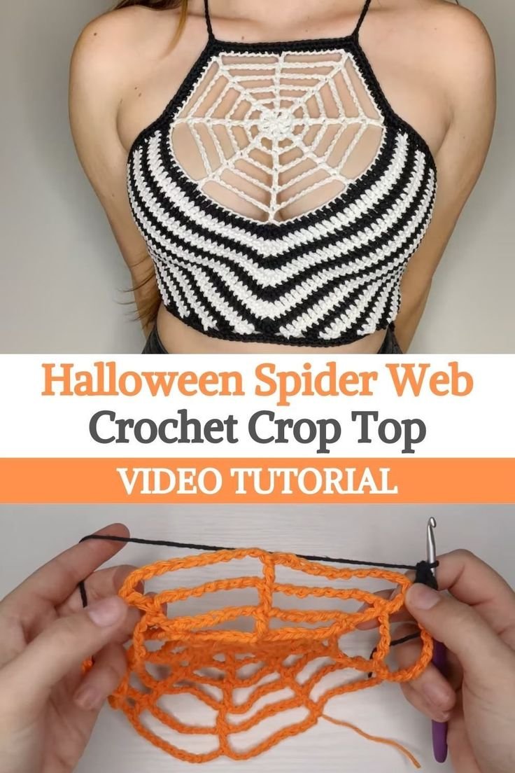 Halloween Spider Web Crochet Crop Top