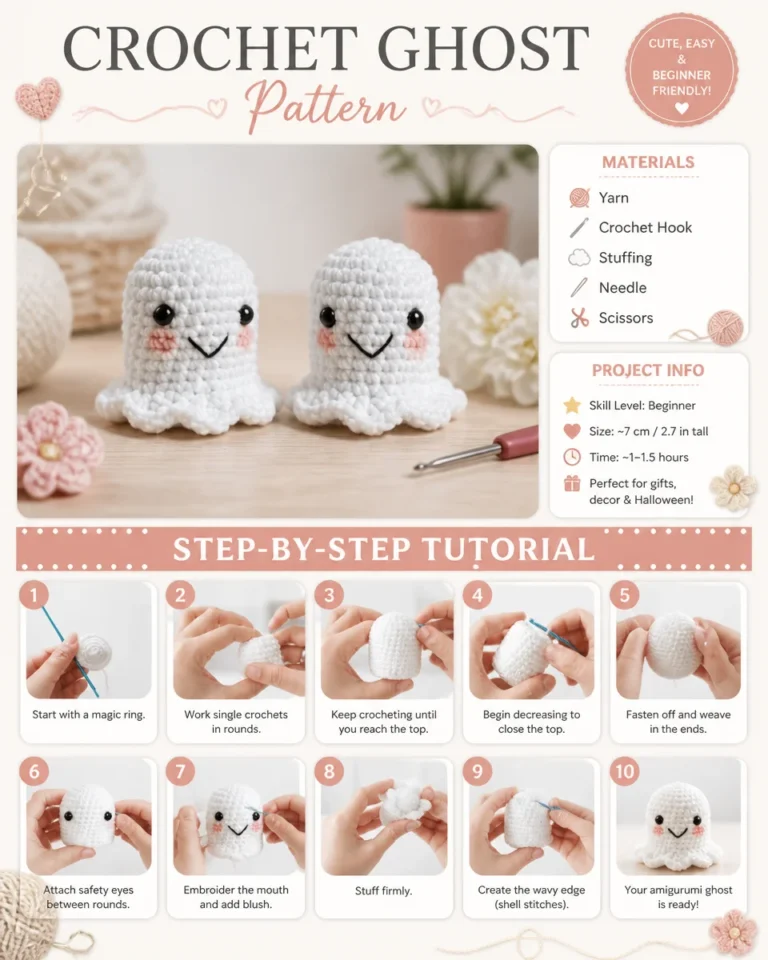 Easy Halloween crochet ghost decoration pattern