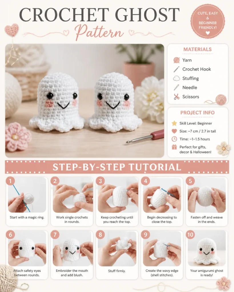 Easy Halloween crochet ghost decoration pattern