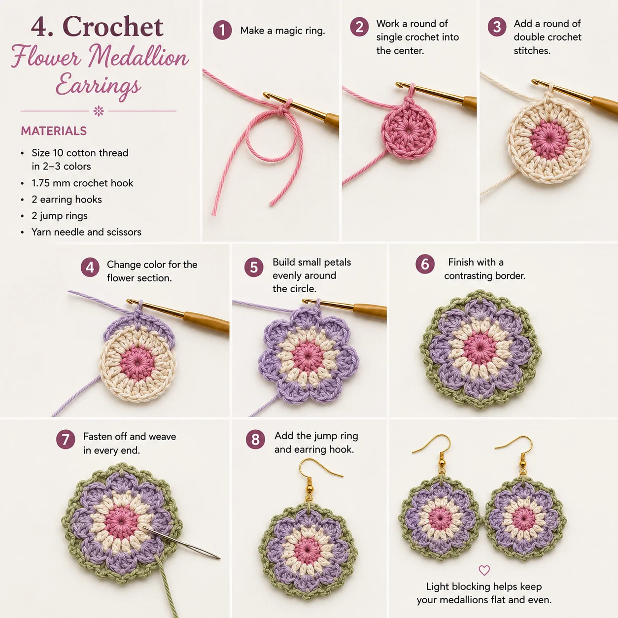 4. Crochet Flower Medallion Earrings