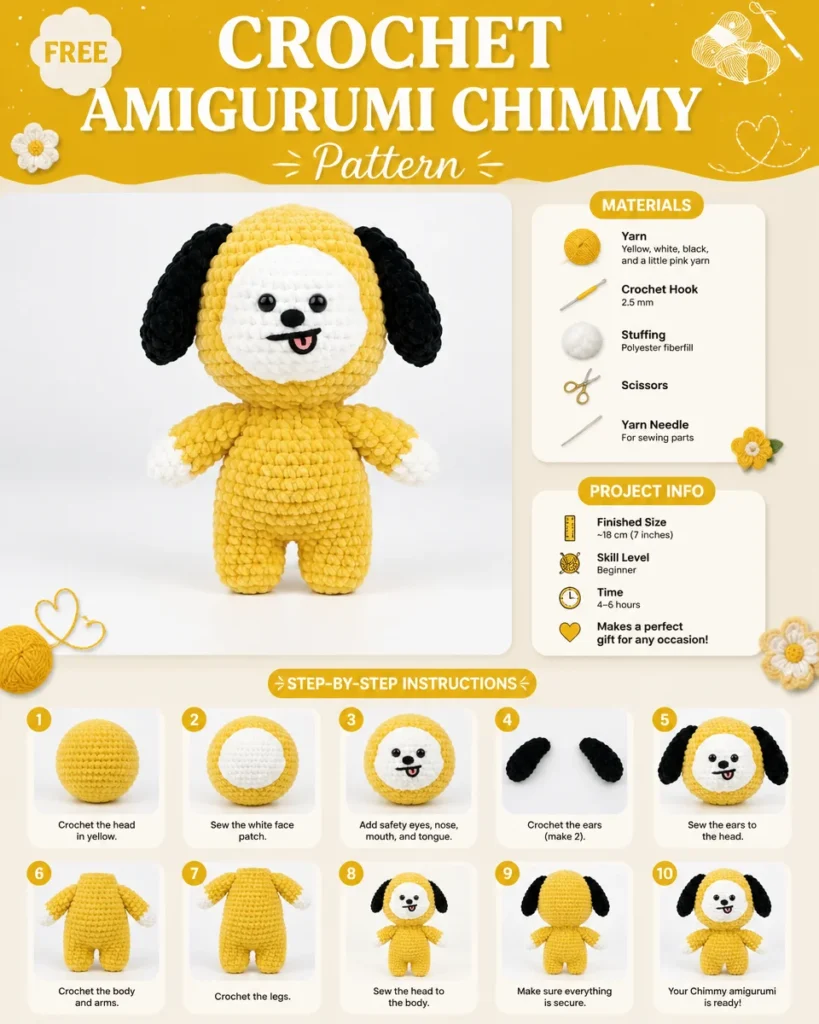 Free Chimmy Amigurumi crochet pattern for creating a cute stuffed toy