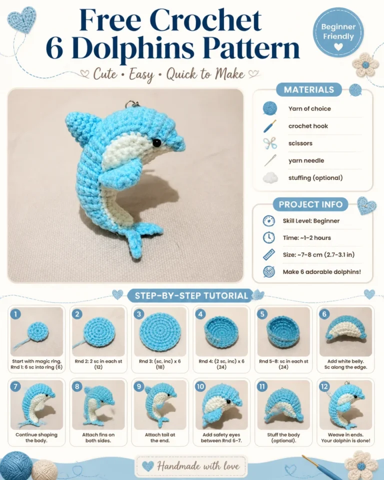 Free crochet dolphins pattern with 6 unique dolphin designs