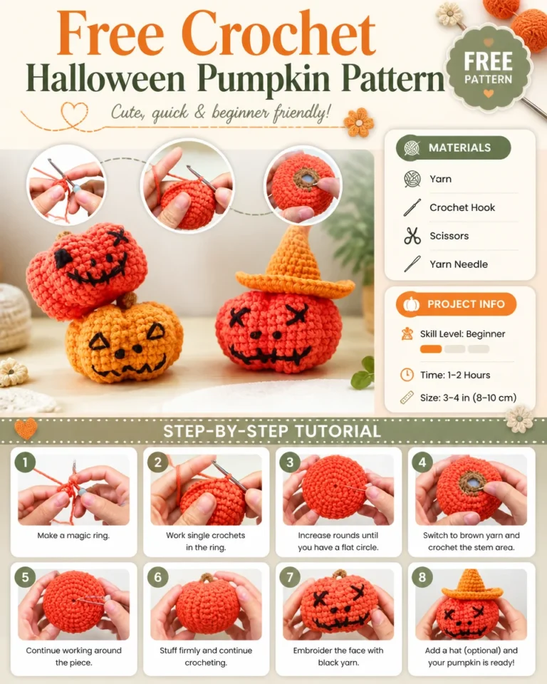 Free Halloween crochet pumpkin pattern for festive decor
