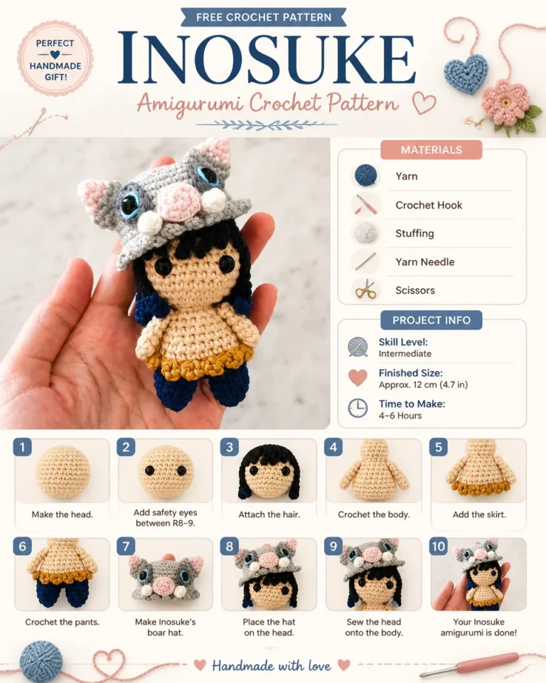 Free crochet pattern for Inosuke amigurumi from Demon Slayer