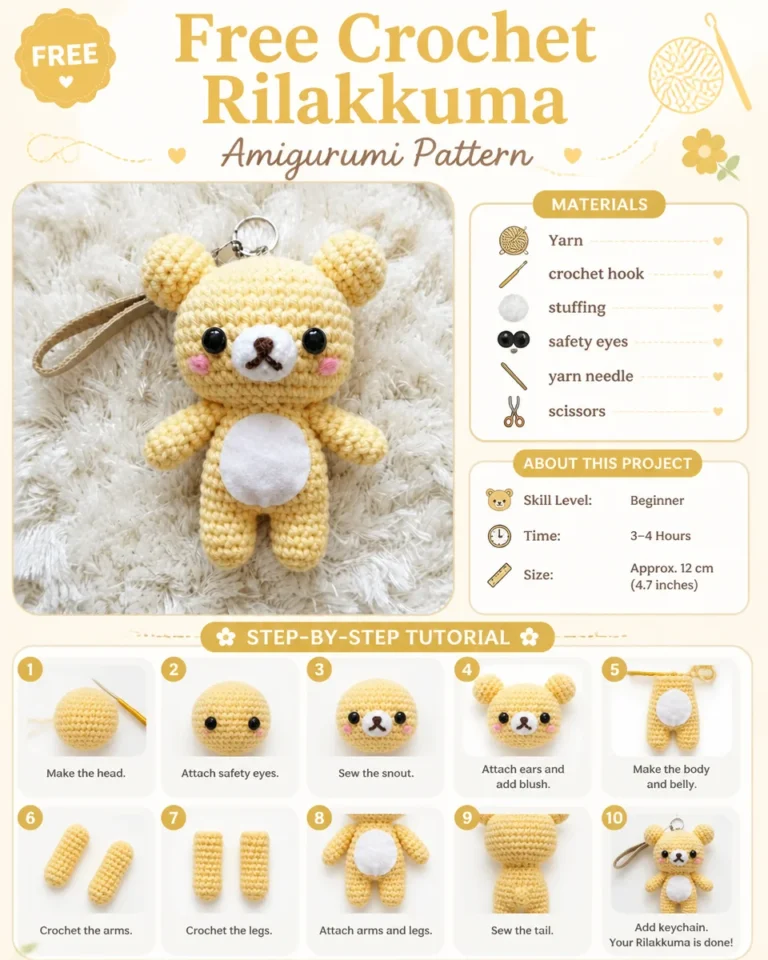 Free Rilakkuma amigurumi crochet pattern for a cute plush bear
