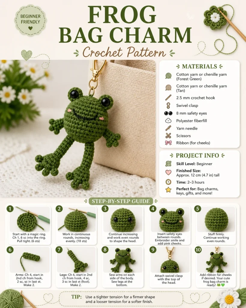 Adorable frog bag charm for stylish accessories