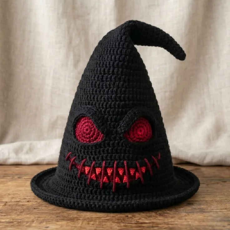 Crochet pattern for a Halloween monster witch hat