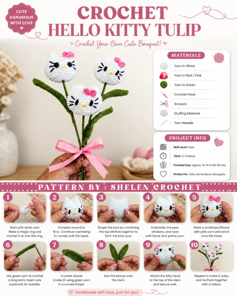 Hello Kitty crocheted tulip pattern for adorable handmade creations.