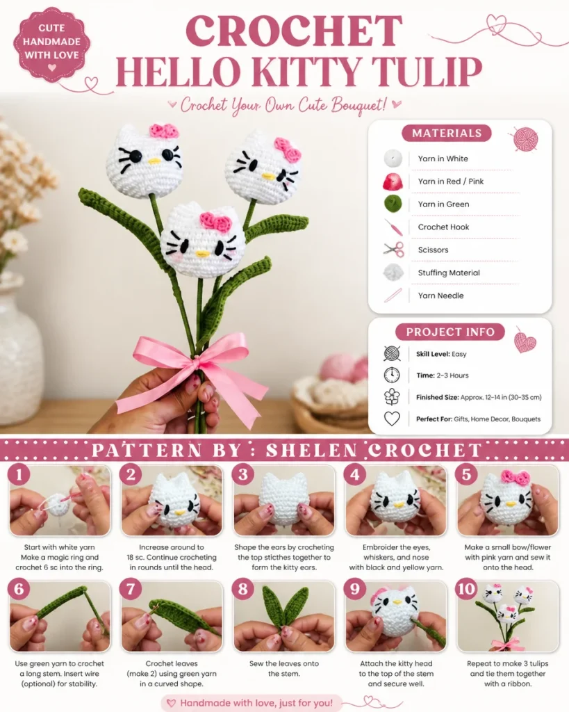 Hello Kitty crocheted tulip pattern for adorable handmade creations.