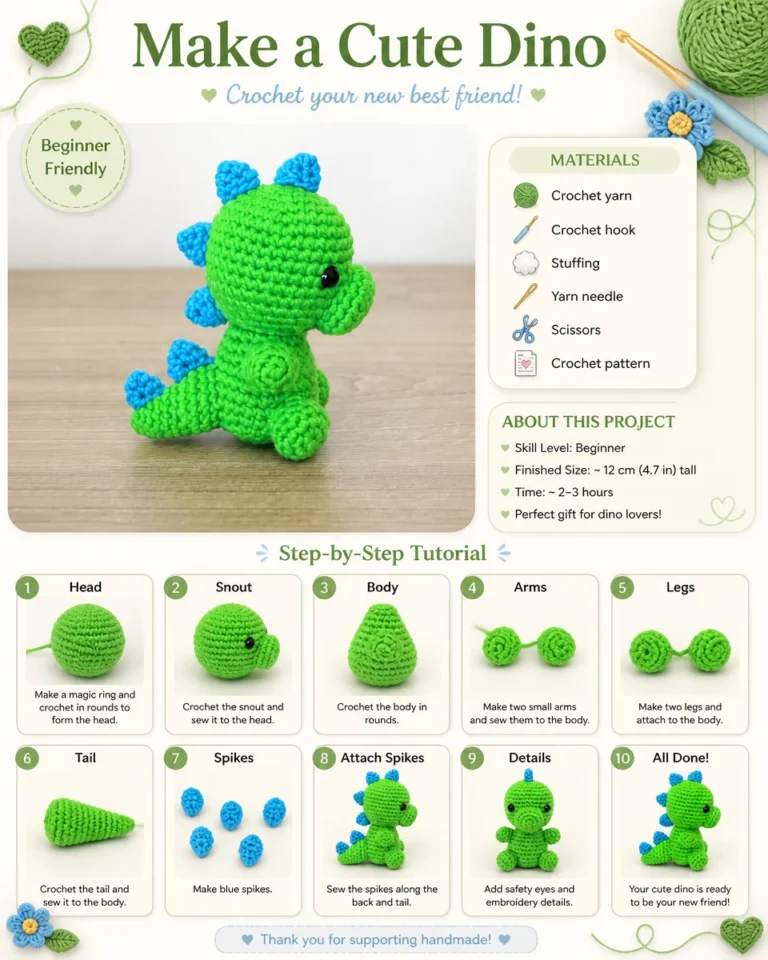 DIY craft project featuring a cute dino made from colorful materials